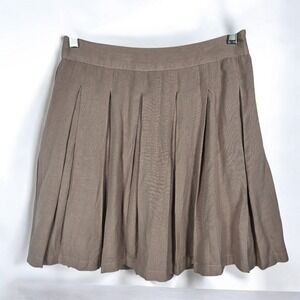 Sim & Sam Pleated Mini Skirt‎ Womens Medium Beige Casual Rayon Cotton Lined, Zip